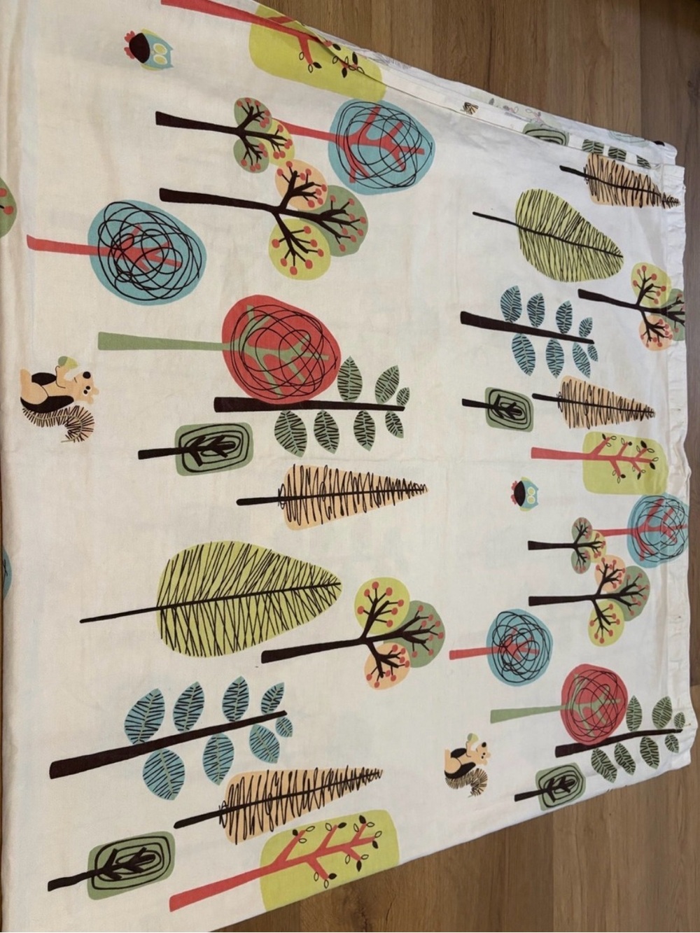 Circo Cream Shower Curtain Panel with Blue, Green, Red, Brown Tree Print